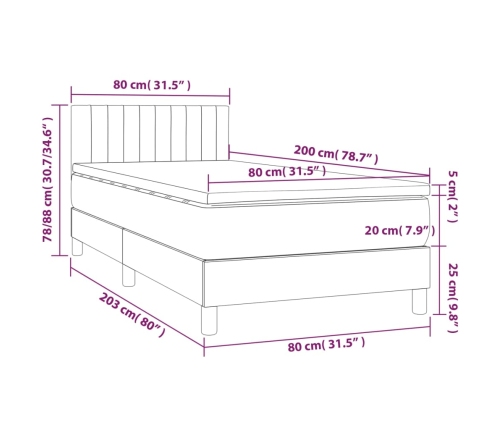 Cama box spring colchón y luces LED tela negro 80x200 cm