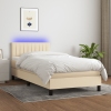 Cama box spring colchón y luces LED tela crema 80x200 cm