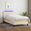 Cama box spring colchón y luces LED tela crema 90x200 cm