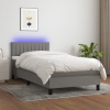 Cama box spring colchón y luces LED tela gris oscuro 100x200 cm