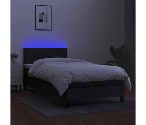 Cama box spring colchón y luces LED tela negro 100x200 cm