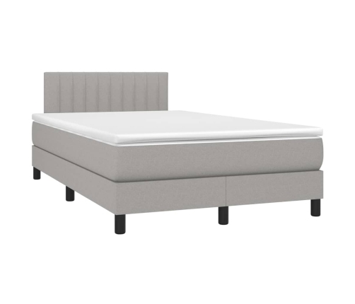 Cama box spring con colchón tela y LED gris claro 120x200 cm