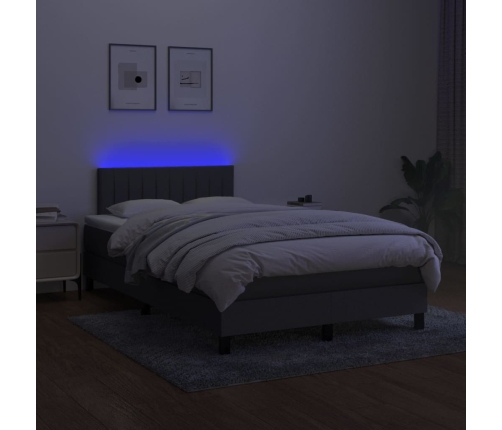 Cama box spring con colchón y LED tela gris oscuro 120x200 cm