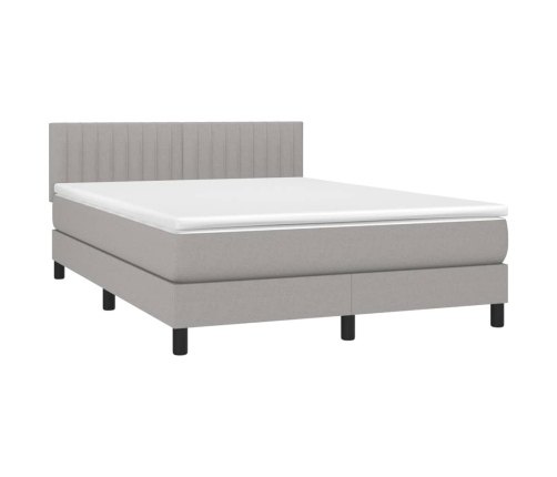 Cama box spring colchón y luces LED tela gris claro 140x190 cm