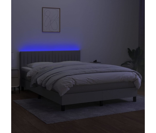 Cama box spring colchón y luces LED tela gris claro 140x190 cm