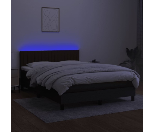 Cama box spring colchón y luces LED tela negro 140x200 cm