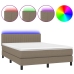 Cama box spring colchón y luces LED tela gris taupe 140x200 cm