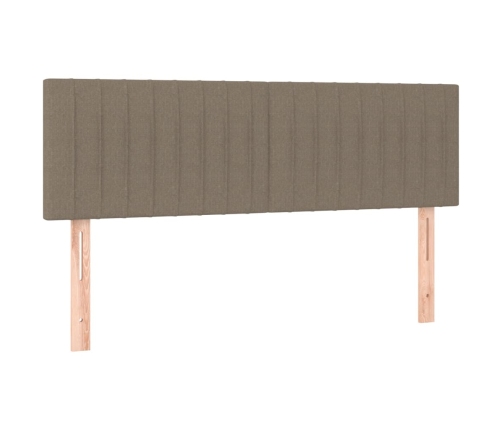 Cama box spring colchón y luces LED tela gris taupe 140x200 cm