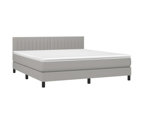 Cama box spring colchón y luces LED tela gris claro 160x200 cm