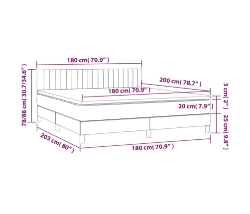 Cama box spring colchón luces LED tela marrón oscuro 180x200cm