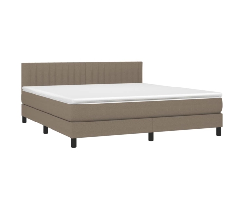 Cama box spring colchón y luces LED tela gris taupe 180x200 cm