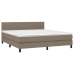 Cama box spring colchón y luces LED tela gris taupe 180x200 cm