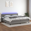 Cama box spring colchón y luces LED tela gris claro 200x200 cm