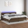 Cama box spring colchón luces LED tela marrón oscuro 200x200 cm