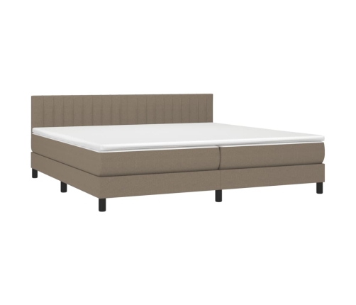 Cama box spring colchón y luces LED tela gris taupe 200x200 cm