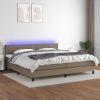 Cama box spring colchón y luces LED tela gris taupe 200x200 cm