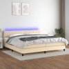 Cama box spring colchón y luces LED tela crema 200x200 cm