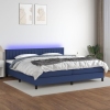 Cama box spring colchón y luces LED tela azul 200x200 cm