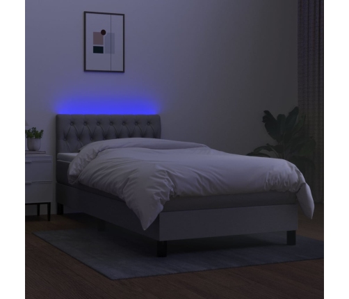 Cama box spring colchón y luces LED tela gris claro 90x190 cm