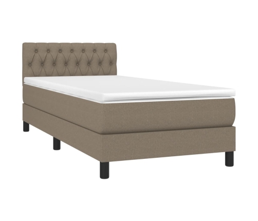 Cama box spring colchón y luces LED tela gris taupe 90x200 cm