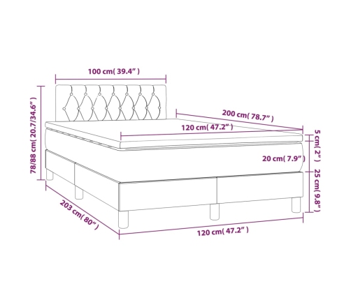 Cama box spring con colchón tela y LED gris claro 120x200 cm