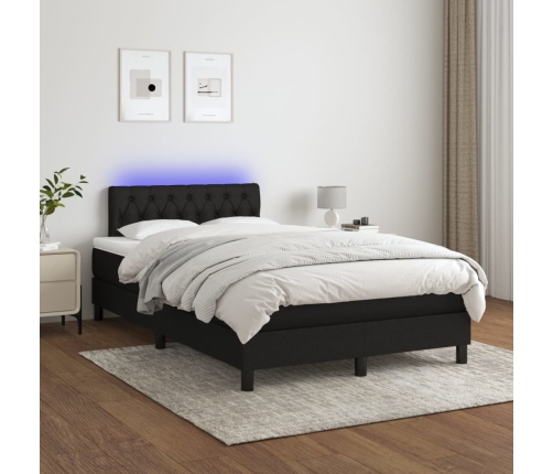 Cama box spring con colchón LED tela negro 120x200 cm