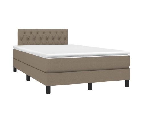 Cama box spring con colchón y LED tela gris taupe 120x200 cm