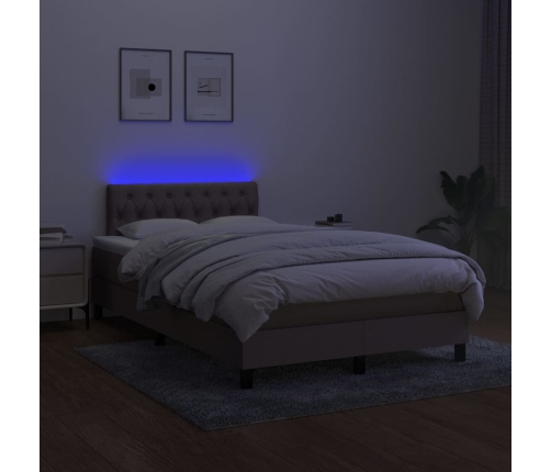 Cama box spring con colchón y LED tela gris taupe 120x200 cm