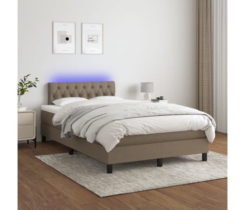 Cama box spring con colchón y LED tela gris taupe 120x200 cm