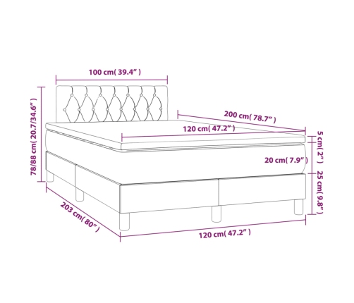 Cama box spring con colchón y LED tela crema 120x200 cm