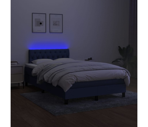 Cama box spring con colchón y LED tela azul 120x200 cm