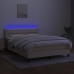 Cama box spring colchón y luces LED tela crema 140x190 cm