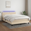 Cama box spring colchón y luces LED tela crema 140x190 cm