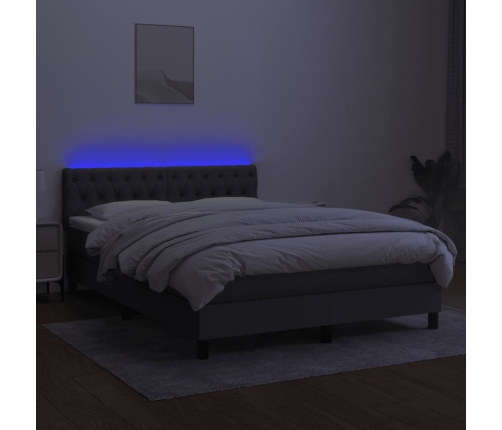 Cama box spring colchón y luces LED tela gris oscuro 140x200 cm