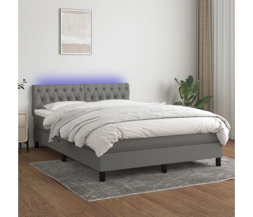 Cama box spring colchón y luces LED tela gris oscuro 140x200 cm