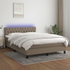 Cama box spring colchón y luces LED tela gris taupe 140x200 cm