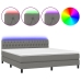 Cama box spring colchón y luces LED tela gris oscuro 160x200 cm