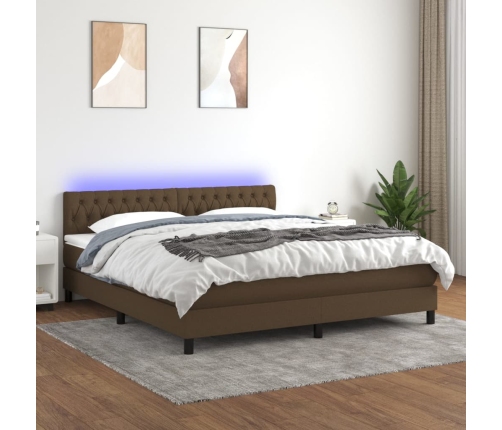 Cama box spring colchón luces LED tela marrón oscuro 160x200cm