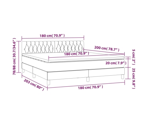 Cama box spring colchón y luces LED tela gris oscuro 180x200 cm