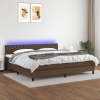 Cama box spring colchón luces LED tela marrón oscuro 200x200 cm