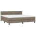 Cama box spring colchón y luces LED tela gris taupe 200x200 cm