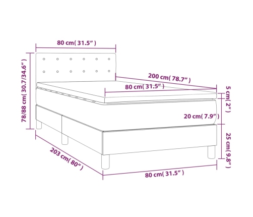 Cama box spring colchón y luces LED tela negro 80x200 cm