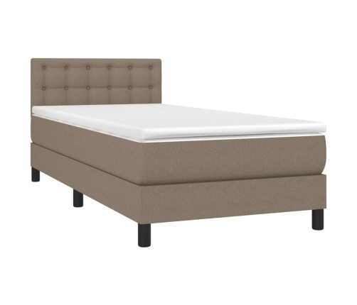 Cama box spring colchón y luces LED tela gris taupe 90x190 cm