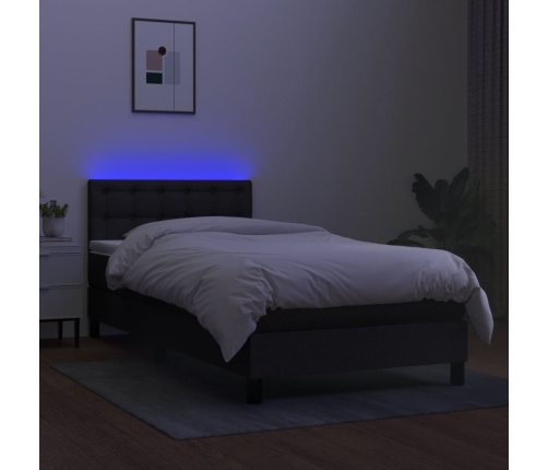 Cama box spring colchón y luces LED tela negro 90x200 cm