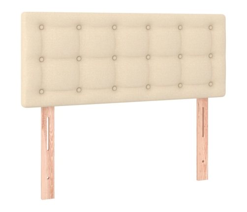 Cama box spring colchón y luces LED tela crema 90x200 cm