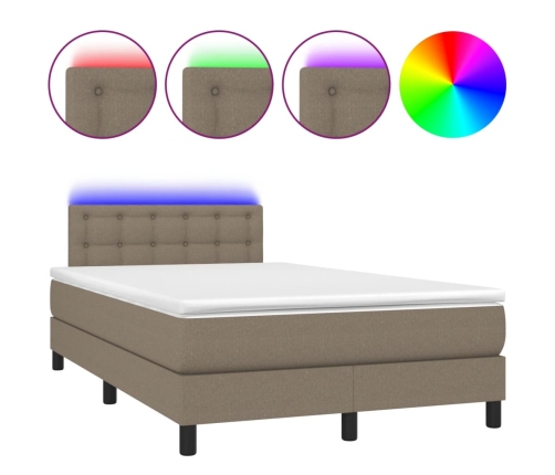 Cama box spring con colchón y LED tela gris taupe 120x200 cm