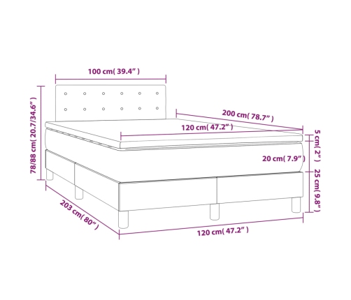 Cama box spring con colchón y LED tela crema 120x200 cm