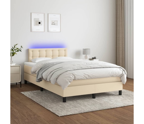 Cama box spring con colchón y LED tela crema 120x200 cm