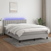 Cama box spring colchón y luces LED tela gris claro 140x190 cm