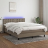 Cama box spring colchón y luces LED tela gris taupe 140x190 cm